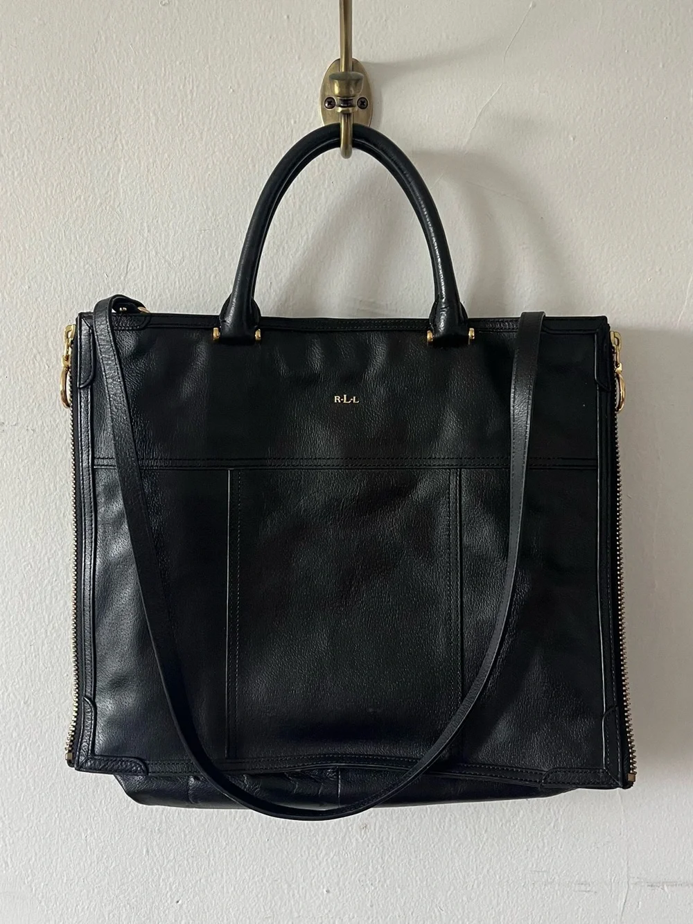RLL Black Leather Tote Bag Lauren by Ralph Lauren